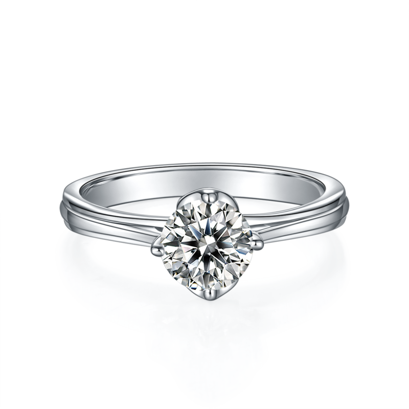 直臂莲花S925银镀白金MoissaniteWomen's Ring1ctD级